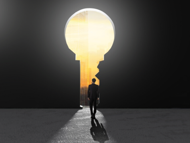man working towards Opportunities inform of keys