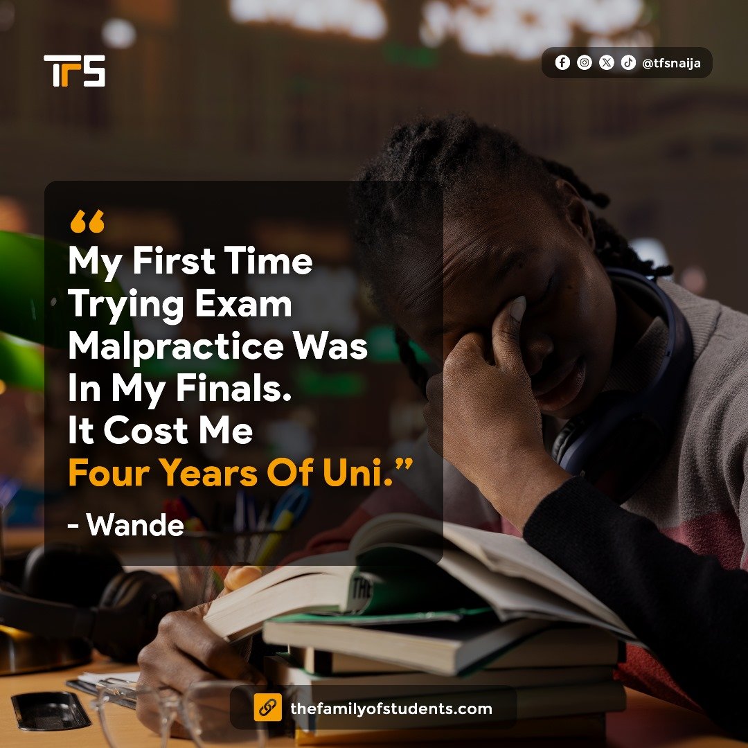 Cover Image for TFS Story Post titled "My First Time Trying Exam Malpractice Was In My Finals. It Cost Me Fours Years Of Uni" - Wande